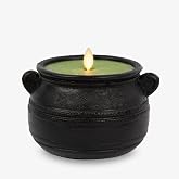 Luminara - Flameless Flickering Moving Flame Battery Operated Candle LED D&eacute;cor - Spooky Halloween Collection- 3.75" x 4.25" Real Wax Frosted Matte Black Green Potion Cauldron