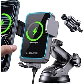 Wireless Car Charger Auto Clamping LED Car Charger Dash Windshield Air Vent | Phone Holder Compatible with iPhone 17 16 15 14/13/13 Pro/12 pro/12/11/X/8, Samsung S24/S23/S22 Series