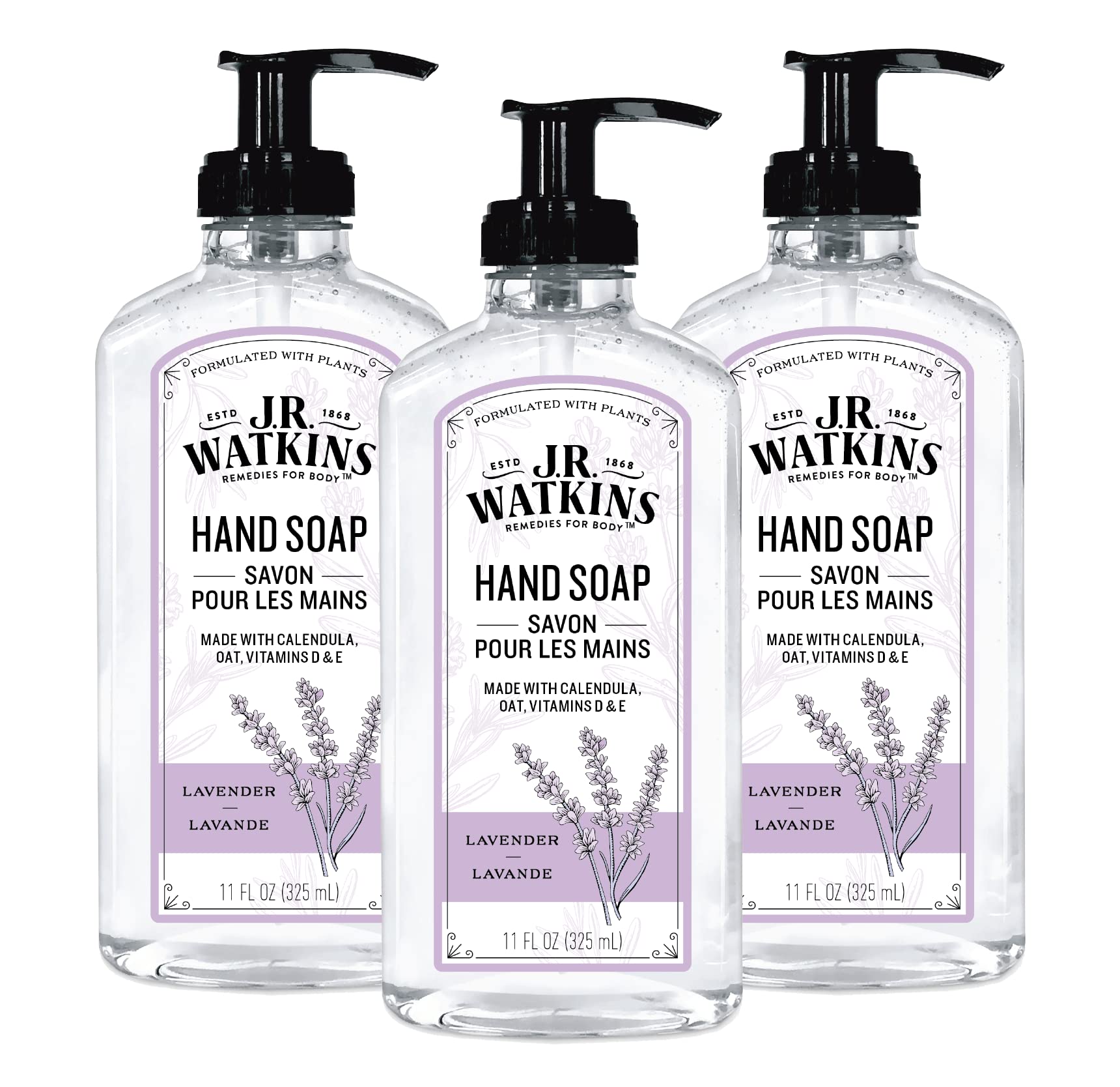 J.R. Watkins Gel Hand Soap, 3 Pack of 11 Fl Oz, Lavender