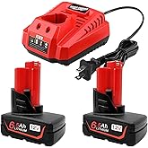 Upgraded 6500mAh Battery and Charger Set Compatible for Milwaukee 12V Power Tools M12 12V Tool Battery with Charger Kit Compatible for 48-11-2411 48-11-2440 48-11-2420 48-11-2401 48-11-2425