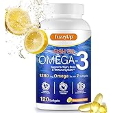 Omega 3 Fish Oil Supplements for Women and Men - 120 Softgels Lemon Flavor Omega 3 Supplement | Fish Oil | EPA 650mg + DHA 450mg | Immune Support, Brain & Heart Health | Non-GMO (1)