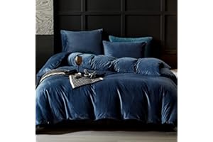 WARMDERN Navy Flannel Velvet Duvet Cover King Size Duvet Cover Bedding Sets, 3pcs Ultra Soft Luxury Textured Modern Crystal Velvet Duvet Covers with Zipper Closure(Navy, King)