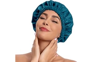 EDONEERY Reusable Shower Cap for Women, Stylish Large Waterproof Shower Bonnet Washable Wide Elastic Band Hair Cap for Long Hair, Braids Bath Hat(Blue Zircon)