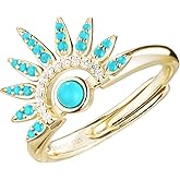 925 sterling silver 14K real gold plated rings band for women size adjustable ,dainty fashion cute boho faux turquoise cubic zirconia fidget ring fine jewelry