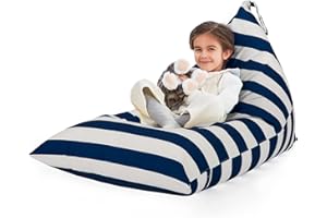 Nobildonna Stuffed Animal Storage Bean Bag Chair Cover for Kids Teens (No Filler) 250L Washable Large Beanbag Cover for Kids' Room Organizing Plush Toys or Home Living Room Textile,Blue White Stripes