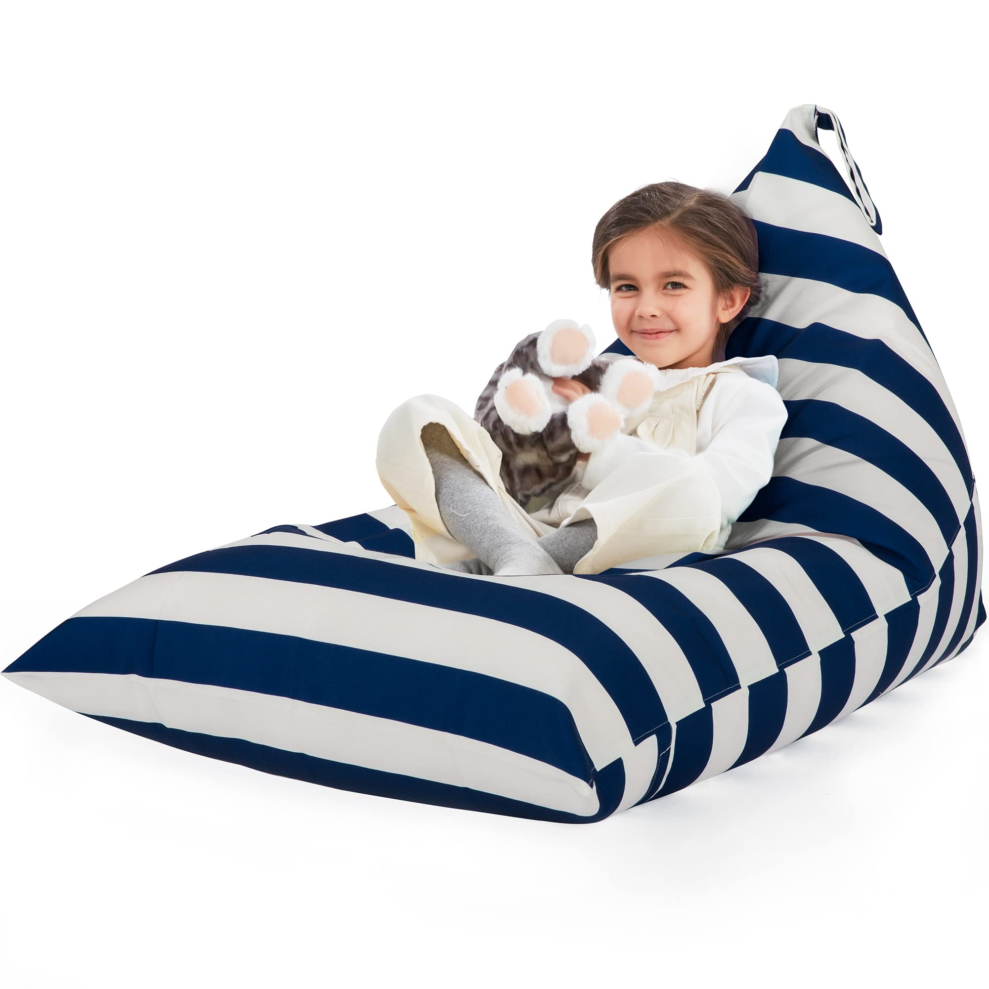 Nobildonna Stuffed Animal Storage Bean Bag Chair Cover Only for Kids and Adults, Extra Large Beanbag Without Filling Plush Toys Holder and Organizer- Premium Canvas 250L (Blue and White Stripes)