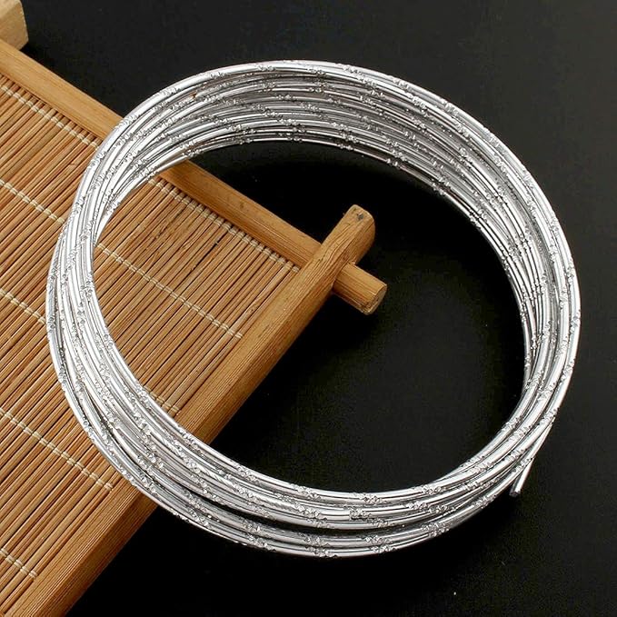 Aludraht 2mm Silberfarbe Diamant Effekt, 5 Meter Aluminiumdraht, Perlendraht, Schmuckdraht, Lackdraht, Meterware C78