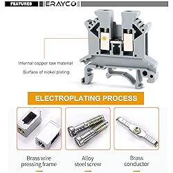 Erayco UK2.5B-GR DIN Rail Terminal Block, Screw