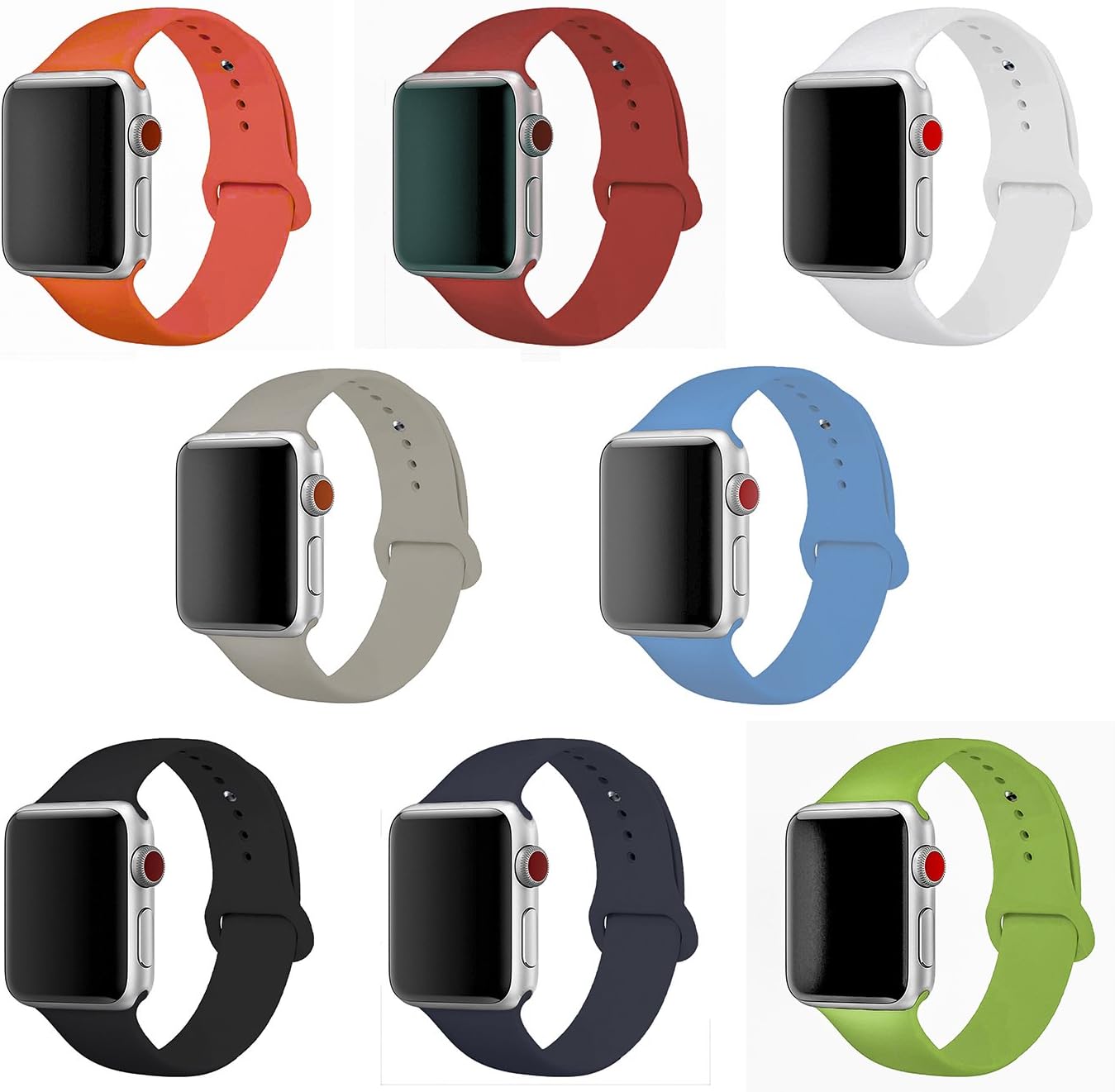 Band for Apple Watch 42mm, Soft Silicone Sport Strap Replacement iWatch Wristband for Apple Watch Series 3 Series 2 Series 1 Sport Edition Nike Versions Men, 8 Pack (42 Small)