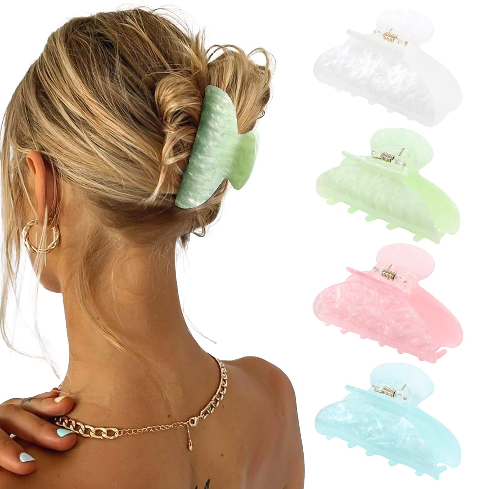 Photo 1 of 4Pcs Large Acrylic Clips - Big Non-Slip Banana Barrettes for Thick Hair, Strong Hold Jaw Clips for Women Girls