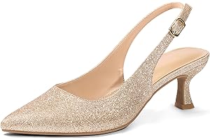 mysoft Women's Slingback Kitten Heel Pumps 2-Inch Low Heels Closed Toe Party Wedding Dress Shoes
