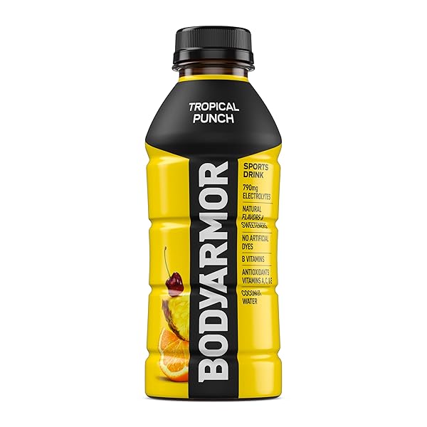BODYARMOR SPORTS DRINK, TROPICAL PUNCH, ELECTROLYTE DRINK HYDRATION, 16 FL OZ BOTTLES (12 PACK), FLAVORED COCONUT WATER WITH B VITAMINS & ANTIOXIDANTS