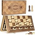 AMEROUS 15'' Magnetic Wooden Chess & Checkers Game Set -2 Extra Queens -24 Cherkers Pieces - Chessmen Storage Slots, Beginner Chess Set for Kids and Adults, Classic 2 in 1 Board Games