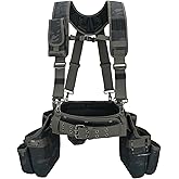 MELOTOUGH Camo Tool Belt with Suspenders Camouflage Tool Pouch Organizer Supenders Framers Combo Apron Tool Belt Construction Tool Bag Suspenders Heavy Duty Carpenter Suspension Rig (Green Camo)