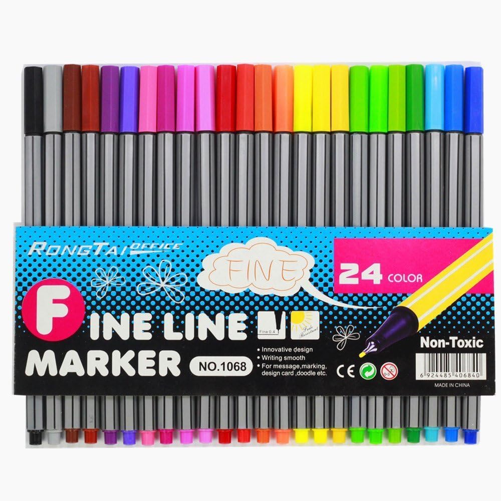 Plinrise JYHA-01 Sketch Drawing Pen,fineliner Pen,fine Point Marker Pen,0.4mm,pack of 24 Assorted Colors