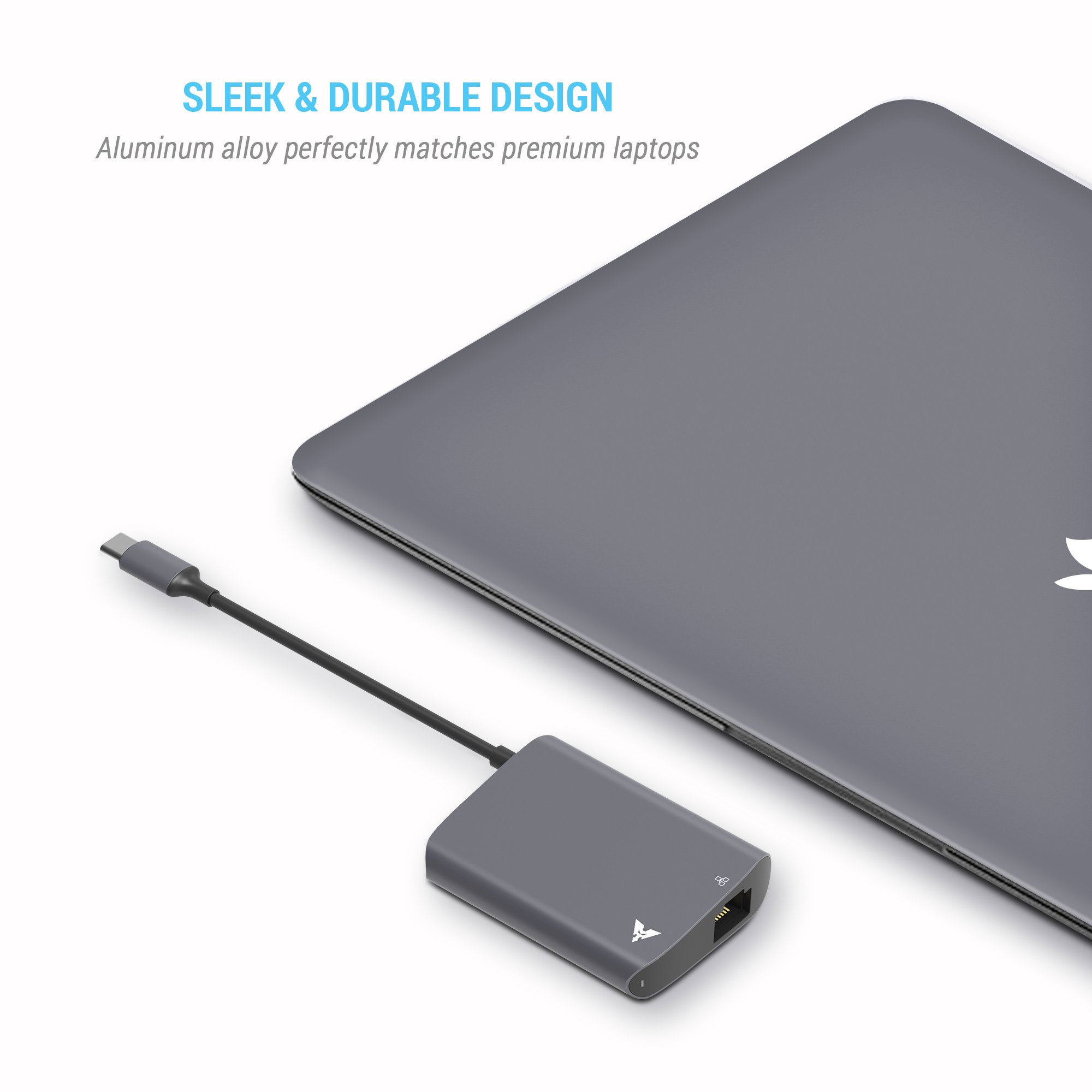 USB C to Ethernet Adapter, MAKETECH Slim Aluminum USB Type-C to Gigabit Ethernet Network & USB 3.0 HUB Adapter for 016/2017 Macbook Pro 2016, 2015/2016 Macbook, Chromebook Pixel and More