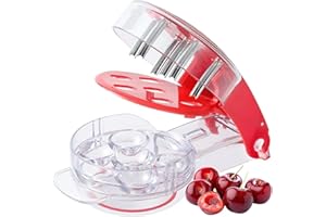 Cherry Pitter & Olive Stoner Tool, 3-in-1 Multi Fruit Pitter for Cherries, Olives, Dates with Juice Guard Container & Stainle