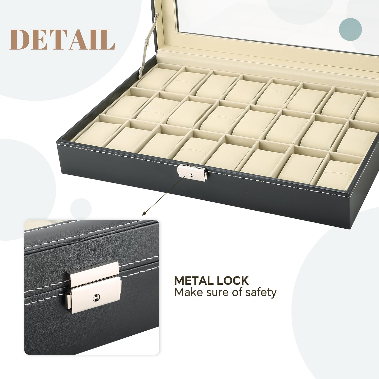 MAOPINER 24 Slot Watch Box - Portable Travel Watch Case & Jewelry Display Drawer