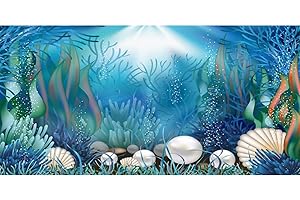 AWERT Vinyl 48x20 inches Underwater World Aquarium Background Aquatic Plants Coral Pearls Fish Tank Background Tropical Terrarium Background