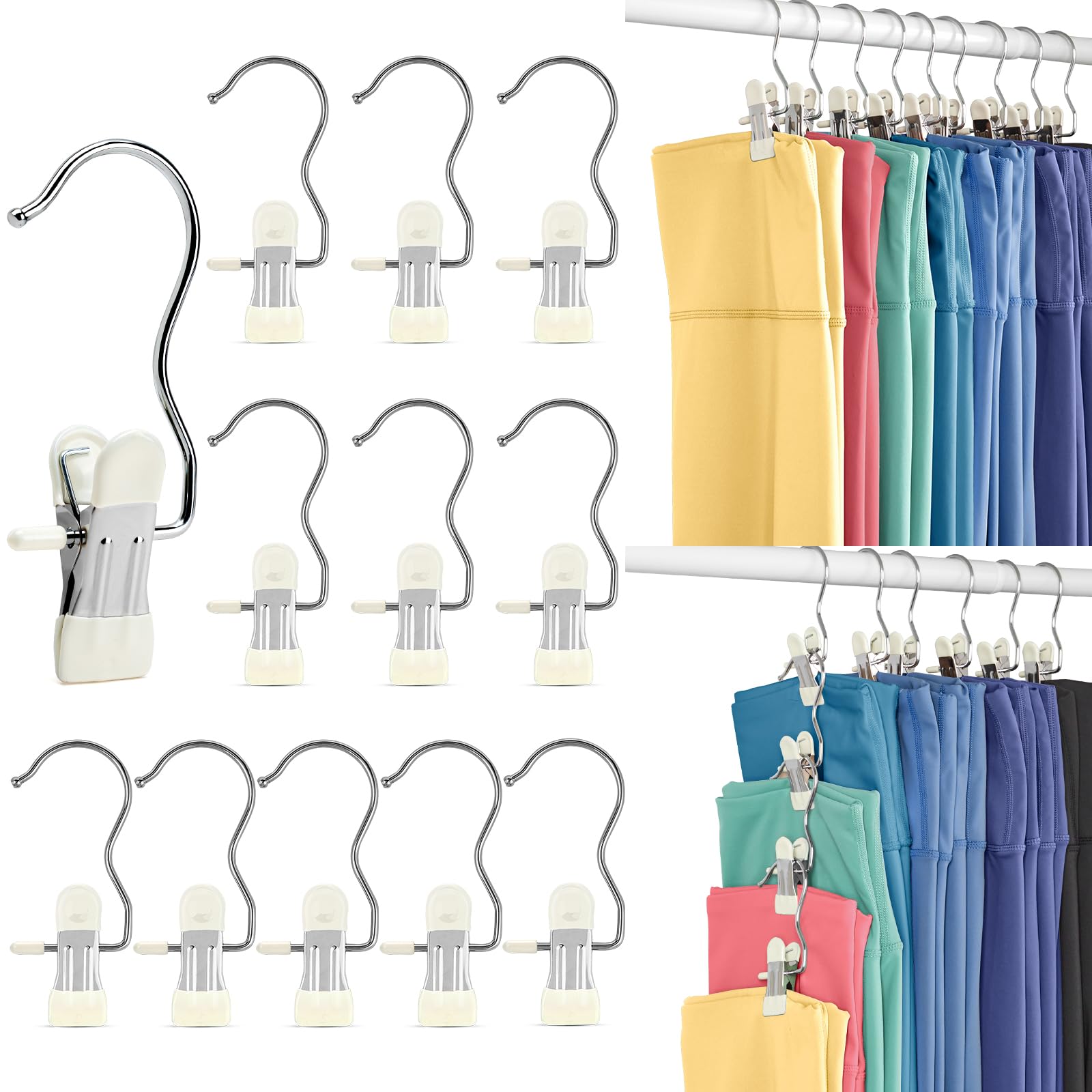 Closet Organizers and Storage Clips 20 Pack, Legging Organizer for Closet Yoga Pants Hangers Hanging Chip Clips, Space Saving Hanger Organization and Storage for Home Organization of Hat, Bag- Ivory