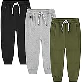 3 Pack Toddler and Kids Boys 100% Cotton Double Knee Fashion Sweatpants Jogger Pants Size 2-14Y (No Pilling,No Fade)