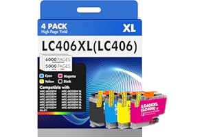 TONER H-PARTY LC406 LC406XL Ink Cartridges for Brother Printer LC 406XL 406 XL for MFC-J4335DW MFC-J5855DW MFC-J6555DW MFC-J4535DW MFC-J6955DW MFC-J4345DW MFC-J5955DW - 4 Pack High Yields Black Cyan Magenta Yellow