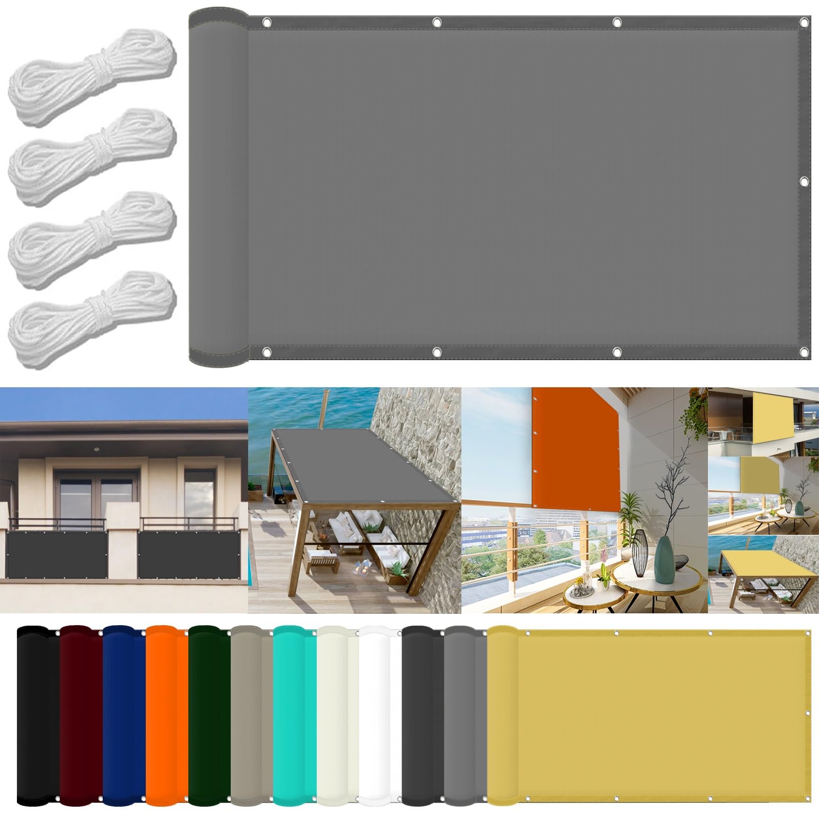 Sun Shade Sail Poles 0.8 x 2 m(2.6 x 6.6ft) Waterproof Shade Dispenser 98% UV Block with Free Rope & Fixing Kit Pool Terrace Greenhouse Shade Cloth, Light Grey