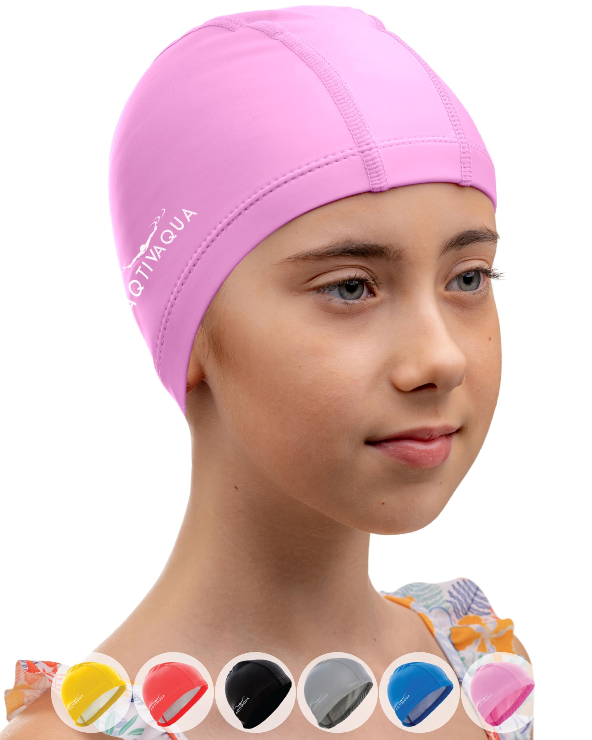 AqtivAqua Kids Swimming Cap for Toddlers & Preschoolers (1-5 Years) Swimming Hat Kids Swim Cap for Little Boys and Girls (Pink color, Toddler size)