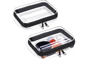 BOBOKA 2 Pack Zippered Hard Pouch, Clear Plastic Storage Box Containers Small Toiletry Bag, Clear Hard Shell Zipper Case for Small Items, Cosmetics, Toys, Building Blocks, Puzzles, Stationery Accessories