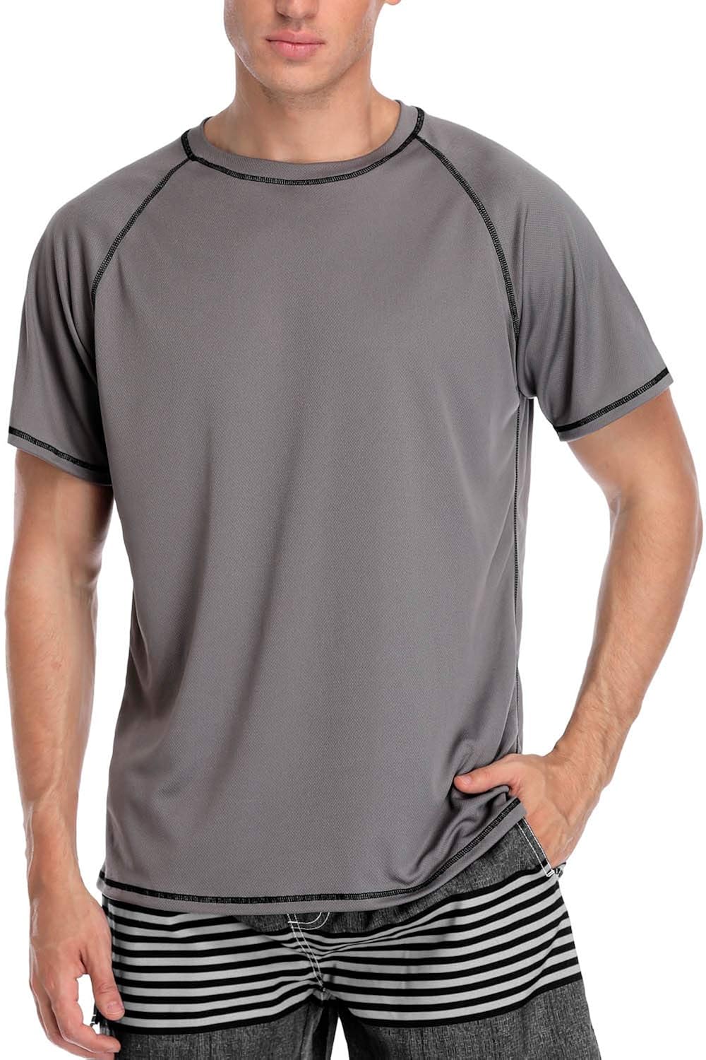 V FOR CITY Mens Rash Guard Swim Top Loose Fit Swim Shirt UPF 50 Sun Suit Surf Top Gray L Amazon