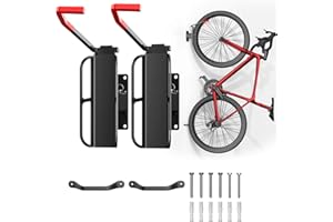 XBA 2-Packs Wall Mounted Swivel Bike Rack with Tire Tray, 170° Swing Bike Hanger for Garage Storage Vertical 5 Securing Angles Bike Hooks Stander for Indoor/Outdoor, Black