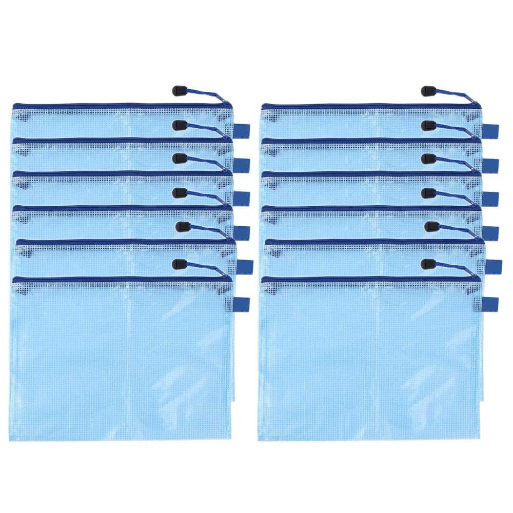 12 pieces PVC Wallet Zip A5 Document Folder PVC School Office Magazine File Document Wallet Pack Shirt Zippy Closure Folder Holder Bag A5-A5 blue