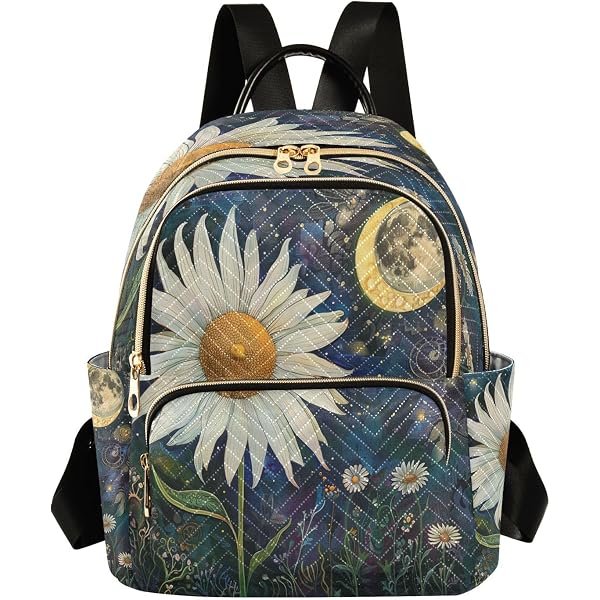 6974 Daisy Flower Moon Backpack Purse Rucksack Travel Shoulder Bag Casual Daisy Floral Print Backpack: Black School Bookbag - Etsy main image 3