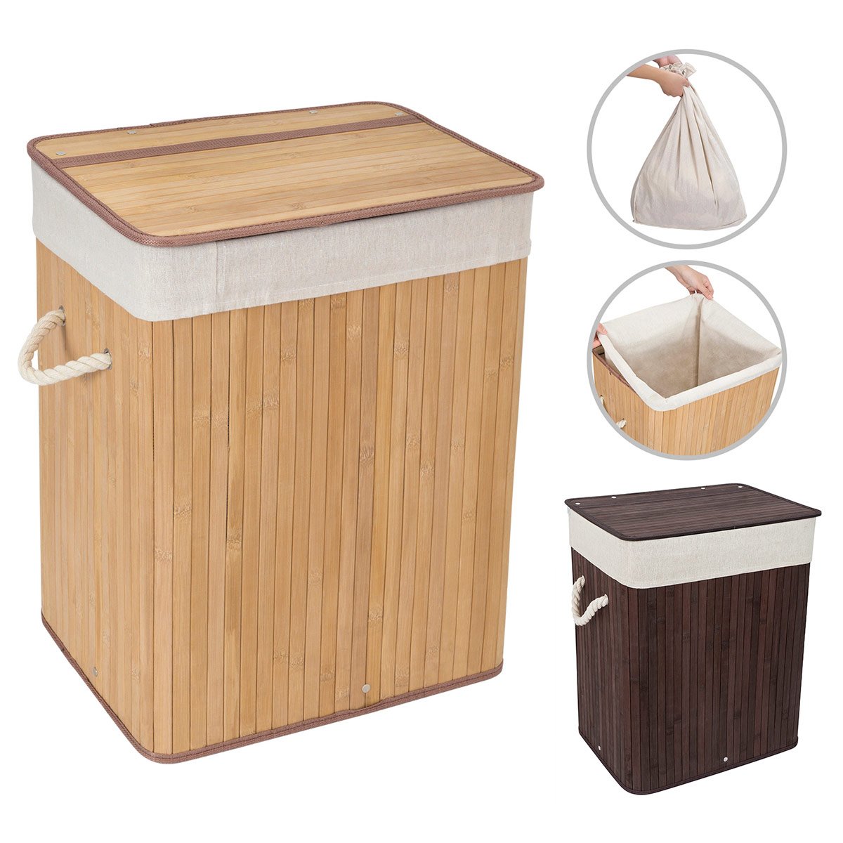 WOWLIVE Bamboo Laundry Hamper with Lid Handles Laundry Basket Dirty Clothes Laundry Hamper Sorter Rectangular Collapsible Organizer