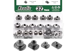 Keadic 32Pcs M6 M8 M10 M12 Tab Base UNC Carbon Steel Weld Nuts, 4 Projection Screw-in Flange Insert Female Thread T-Nut for F