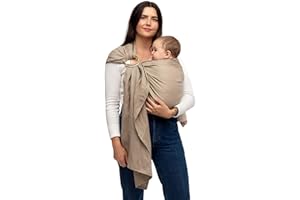 WildBird - Ring Sling Baby Carrier - 0-36 Months (up to 35 lbs) - Standard (74") Desert Lark & Gold Ring - Front, Hip or Back Carry - Adjustable Fit - Natural Linen - Baby Essentials - New Mom Gifts