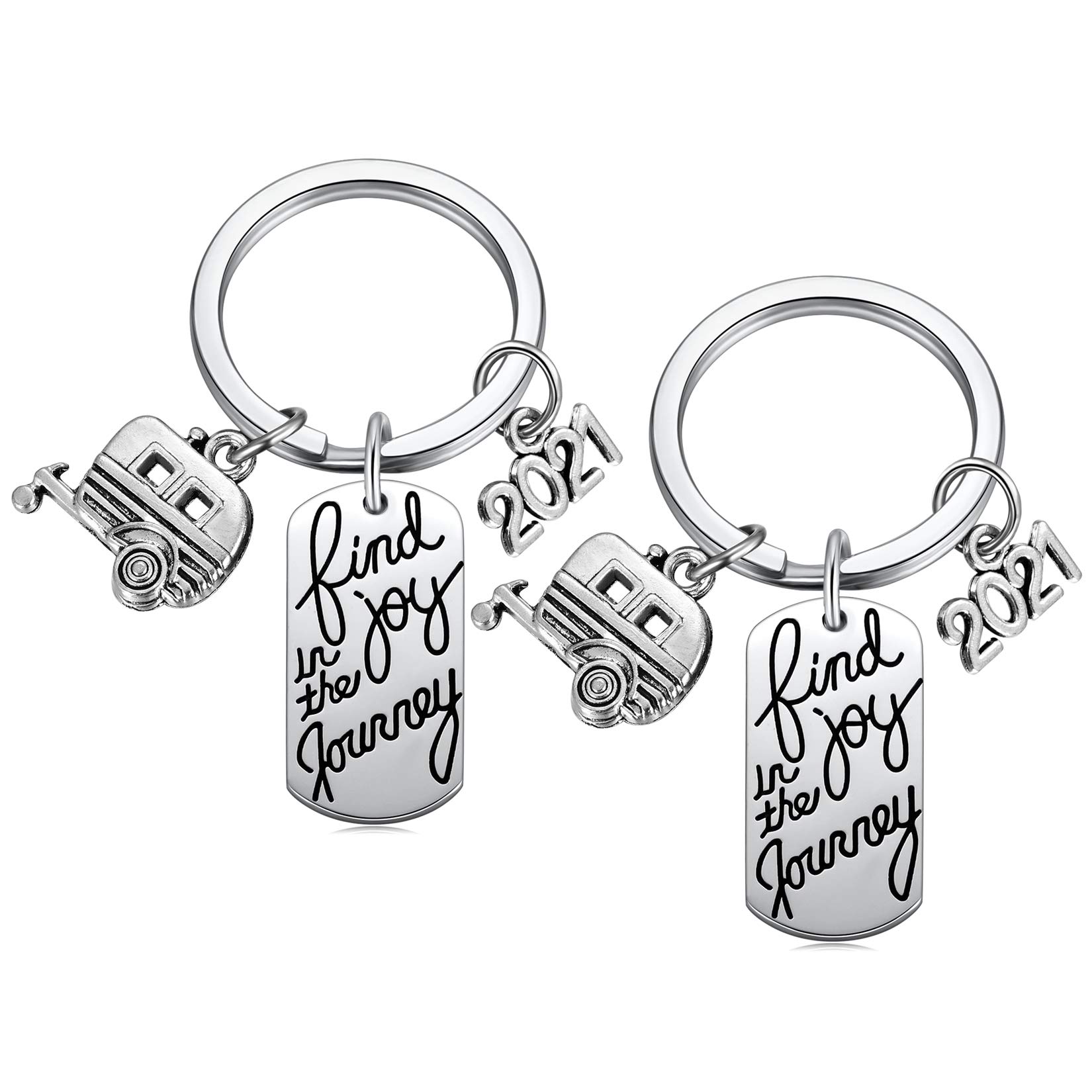 MIXJOY 2pc Glamping Decor Accessories for Camping 2021 RV Travel Trailer Find Joy in The Journey Happy Camper Accessories Keychains Cute Motorhome Outdoor Gifts