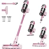 Cordless Vacuum Cleaner,55KPa 650W 65Mins Vacuum Cleaners for Home,Stick Vacuum with LED Display &Anti-tangle Brush and Self-Standing Design,Vacuum Cleaner for Hardwood Floors,Carpet,Pet Hair(Pink)