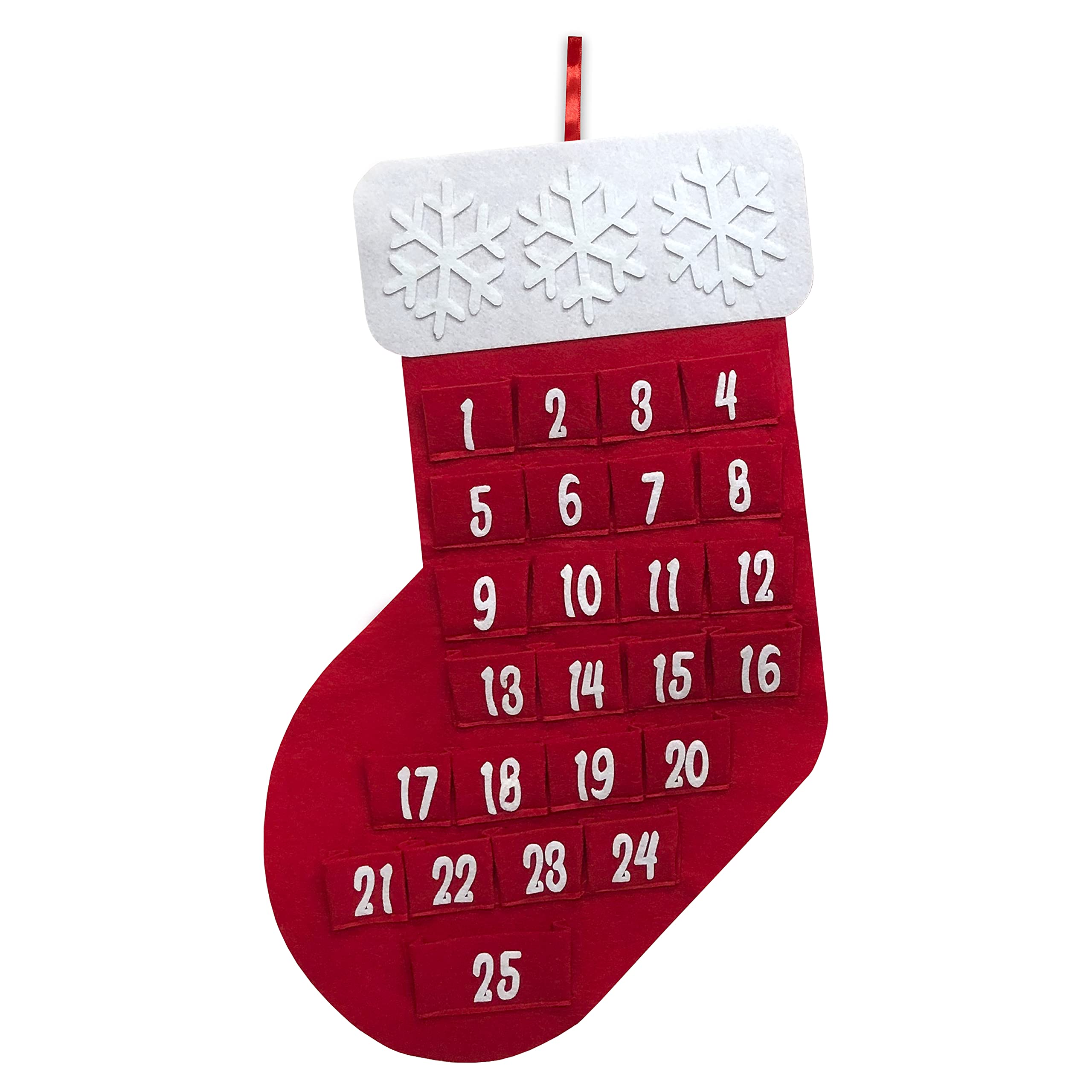 Large Felt Christmas Advent Calendar With Pockets Hanging Decoration (Choose Design) (Felt - Red Stocking)