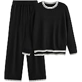 PRETTYGARDEN Women's 2 Piece Knit Sweater Outfit Casual Long Sleeve Pullover Wide Leg Pants Tracksuit Loungewear Set