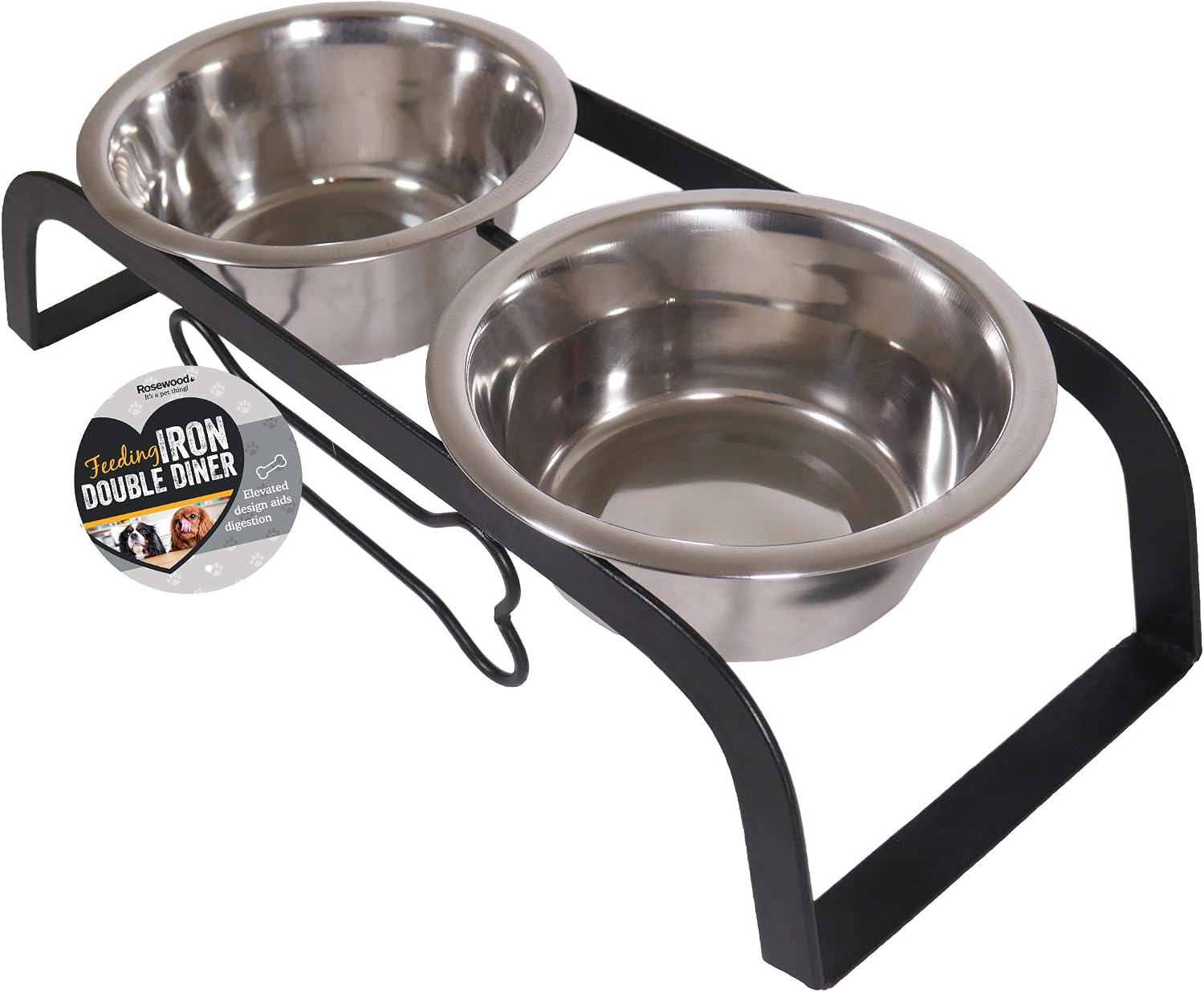 Rosewood Raised Dog Bowl for Medium and Large Dogs with a Sturdy Iron Elevated Stand and Two Stainless Steel Water and Food Bowls