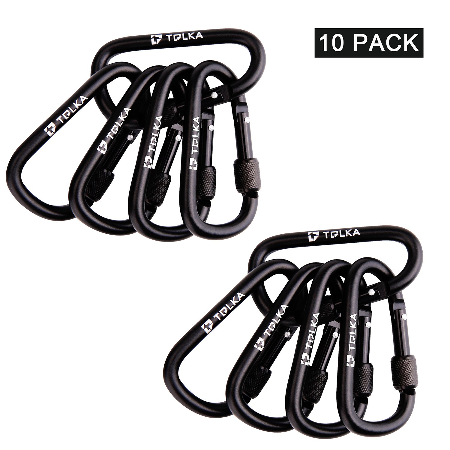 TOLKA Screw Lock Super Lightweight Carabiner Keychain Carabiner Clip D Ring Locking Carabiners 10 Piece for Outdoor Clipping, Camping, Hiking, Fishing (Black)