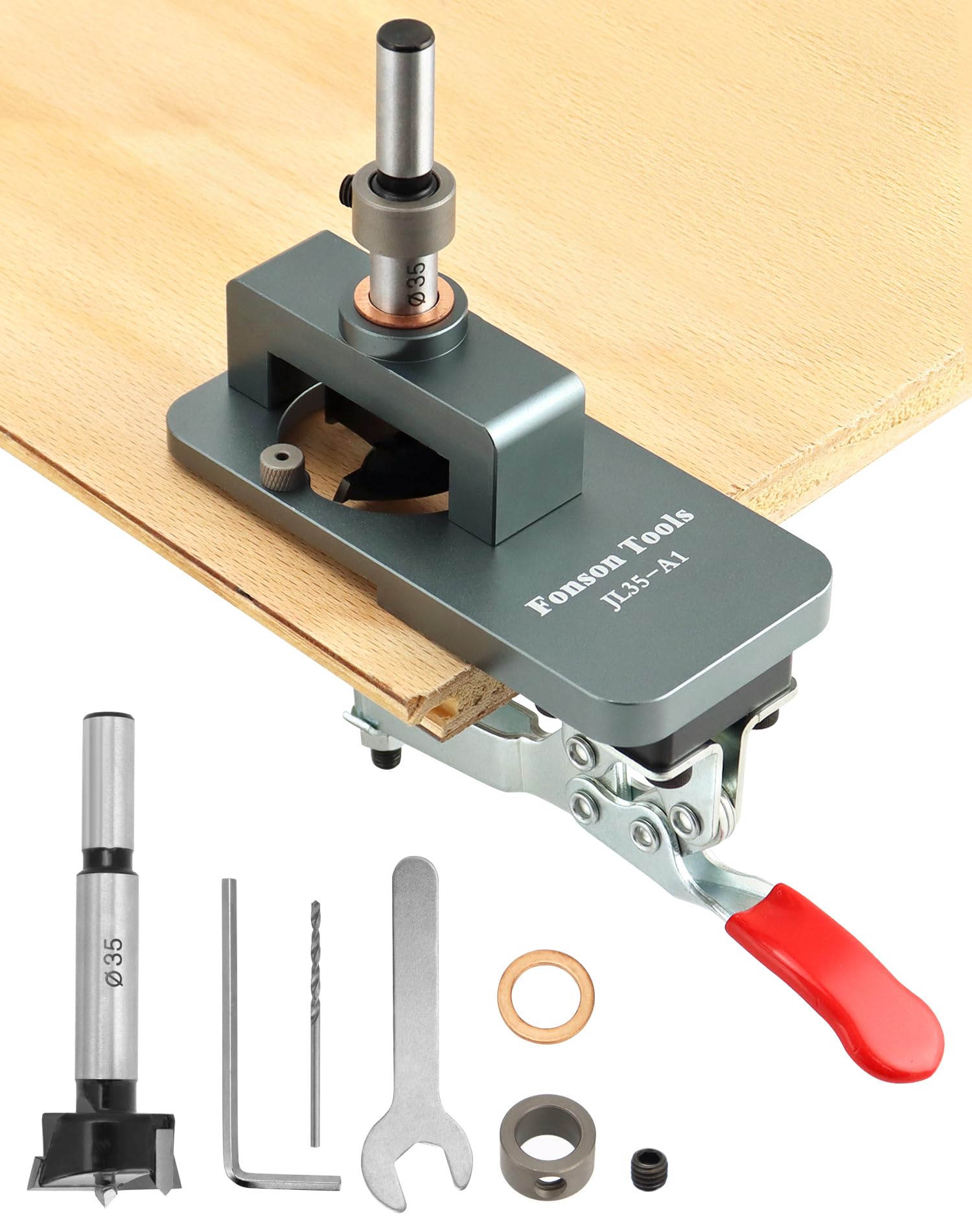 QWORK® Hinge Jig 35mm Hole Opener, Cabinet Hinge Jig Drilling Hole Puncher, Drill Guide Locator for Door Concealed Installation