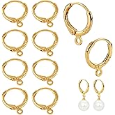 10Pcs 18K Goldplated Brass Huggie Earring Hooks,16mm Round Leverback Hoop Findings with Open Jump Rings,Hypoallergenic Jewelry Making Supplies for DIY Earrings Craft