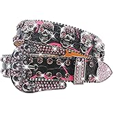 EVERBLTING Rhinestone Skull Belt Skull Studded Belt Men Women Bling Punk Belts Y2k Rhinestone Western Cowgirl Belts
