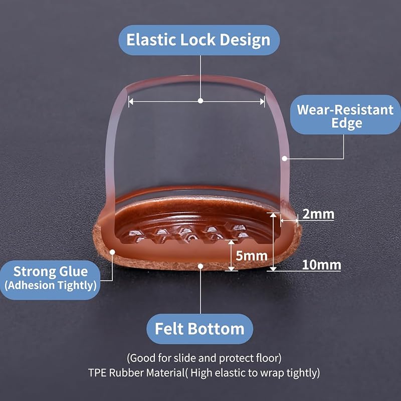 Protectores de Suelo de Silicona Transparente mejorados para Patas de Silla, 13-20mmTapas de Silicona 16P con Fieltro Envuelto, Fundas de para Patas de Silla, Protectores de pies de Silla