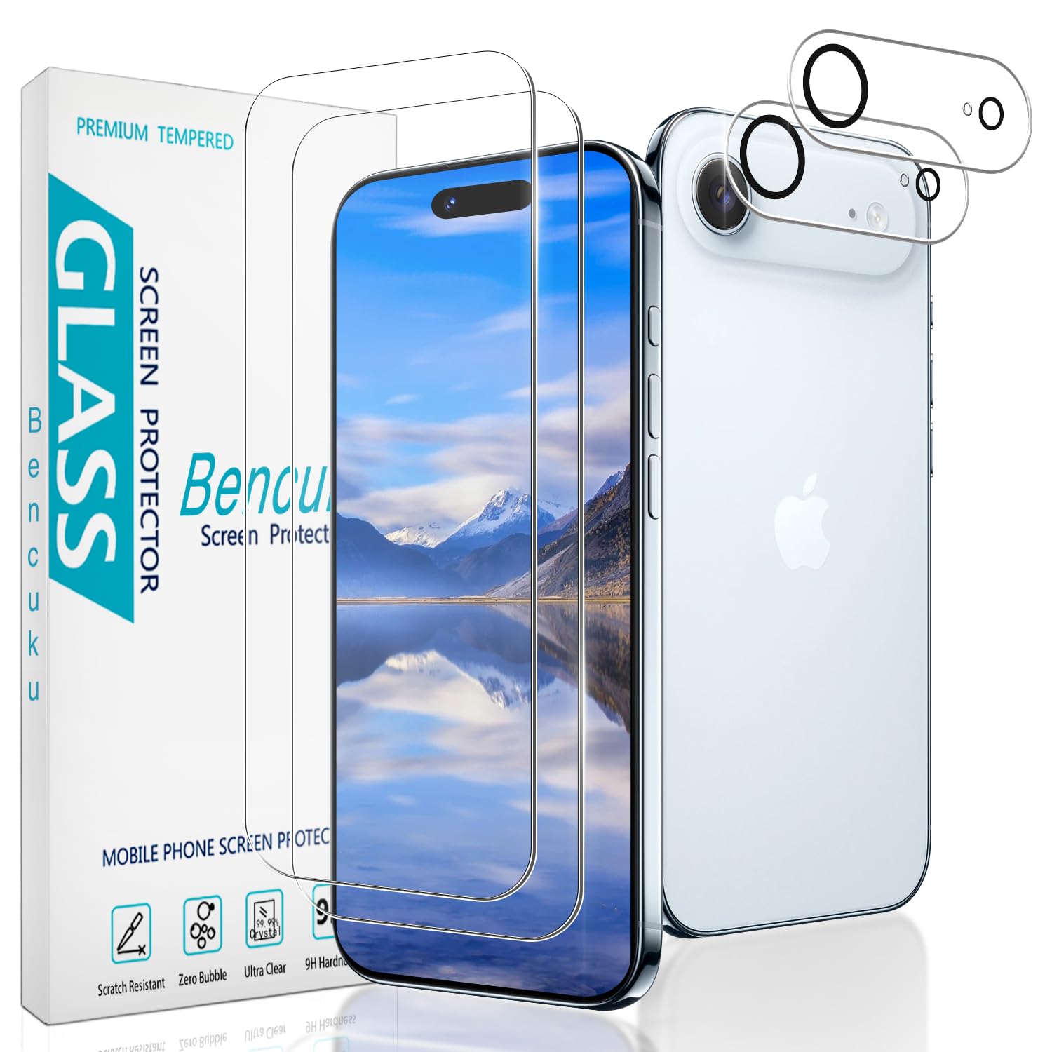 Bencuku 2 Pack Screen Protector for iPhone Air/iPhone 17 Air 6.5 Inch with 2 Pack Camera Lens Protector, 9H Tempered Glass, Anti Scratch, Bubble Free
