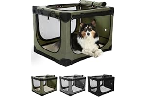 Veraste 24 Inch Collapsible Travel Dog Crate for Medium Large Dogs, Portable Dog Crate 4-Door Foldable Soft Kennel with Durable Mesh Windows for Indoor & Outdoor Travel, with Storage Bag,Green