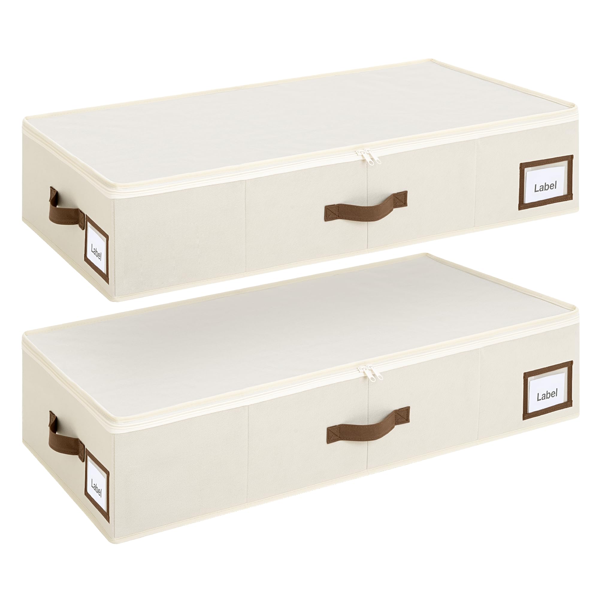 Photo 1 of Cupic Cupid Under Bed Storage Containers, Foldable Organizer with Lid for Bedroom, Underbed Storage Box for Blankets, Clothes, Shoes, 2 Pack, Beige
