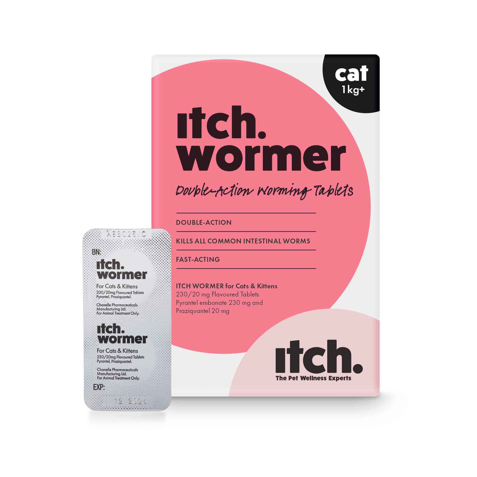 Itch Cat Wormer Tablets for Cats 1kg+ - 2 Tablet - Treats Roundworms & Tapeworms - Kills Worm Larvae